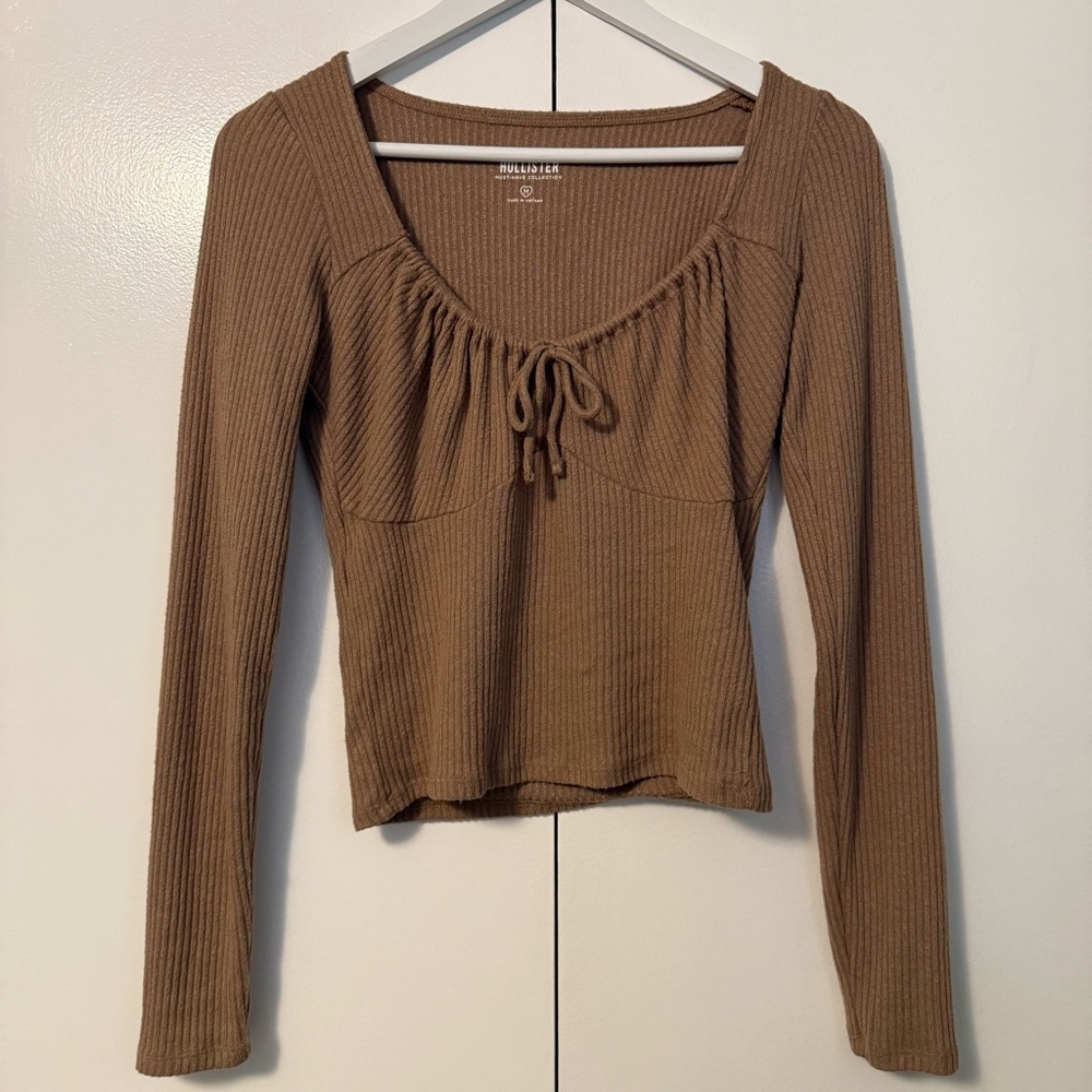 Hollister Brown Long Sleeve Ribbed Top